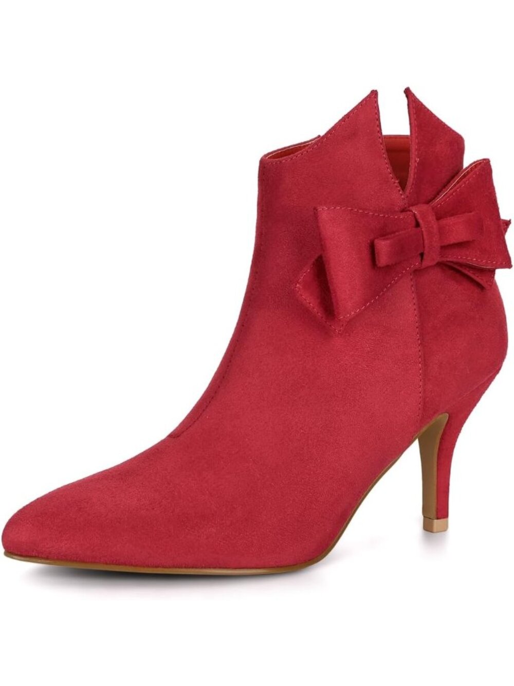 Women's Red 3-inch Heel Point Toe Bow Stiletto Heel Ankle Boots Side Zipper